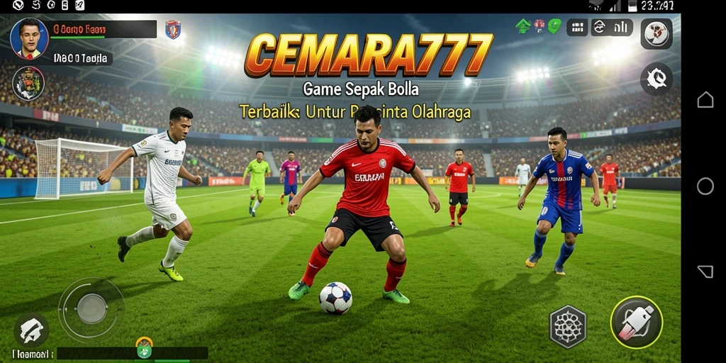Screenshot utama CEMARA777 menampilkan aksi permainan sepak bola yang seru.