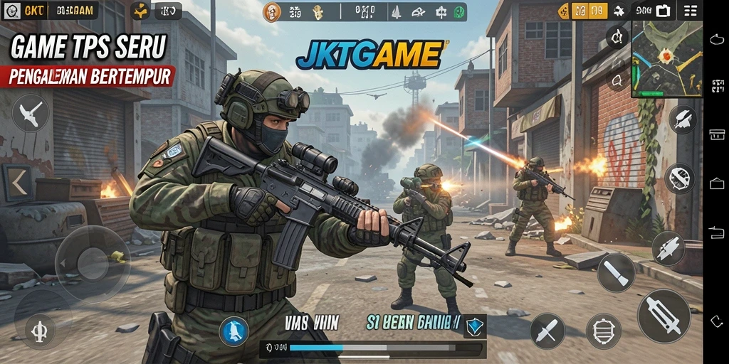 Gameplay intens JKTGAME dalam pertempuran TPS yang seru.