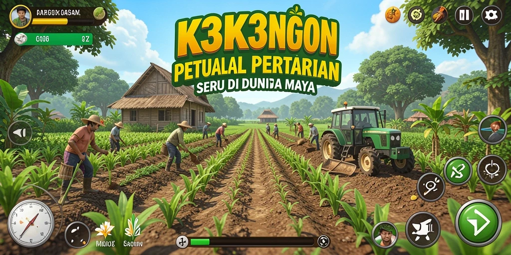 Tampilan gameplay menarik di K3K3 dengan lahan pertanian yang luas.