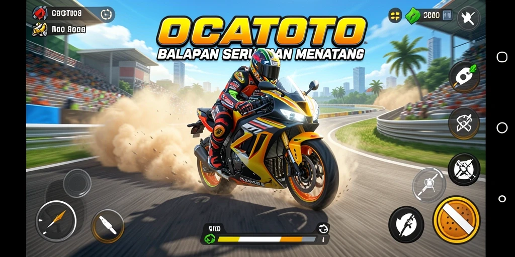 Tangkapan layar gameplay OCATOTO yang menampilkan aksi balapan motor.