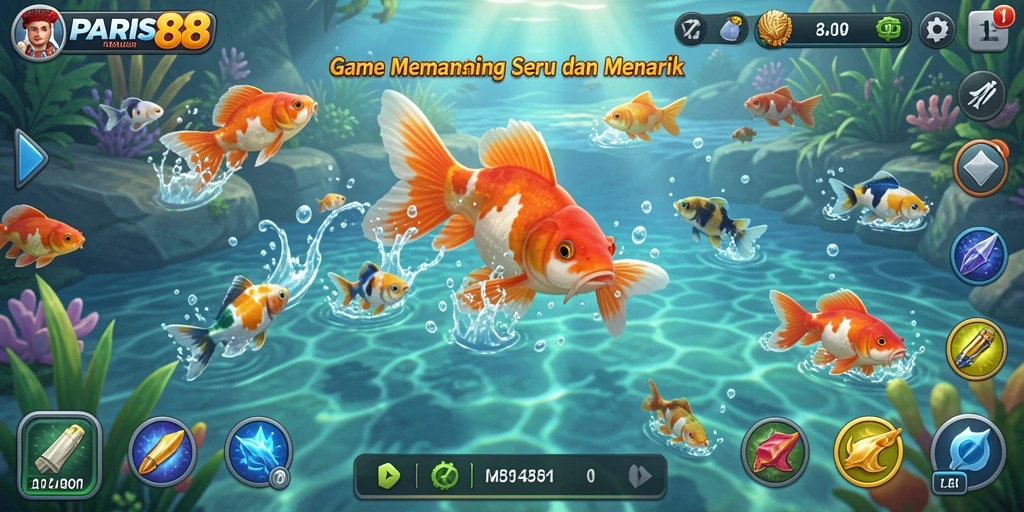 Tampilan gameplay <strong>PARIS88</strong> dengan aksi memancing yang mendebarkan.