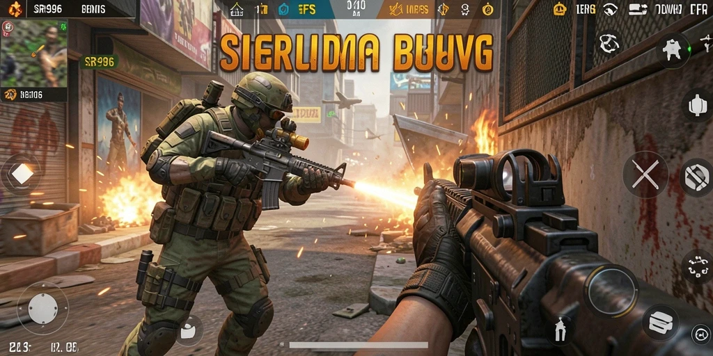 Tampilan gameplay mendebarkan SR996 dengan aksi tembak-menembak intens.